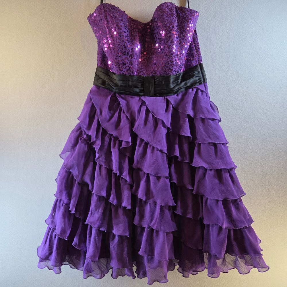 NWT Vintage Betsey Johnson Purple Sequin Ruffle Strapless Mini Dress Size 4 Y2K